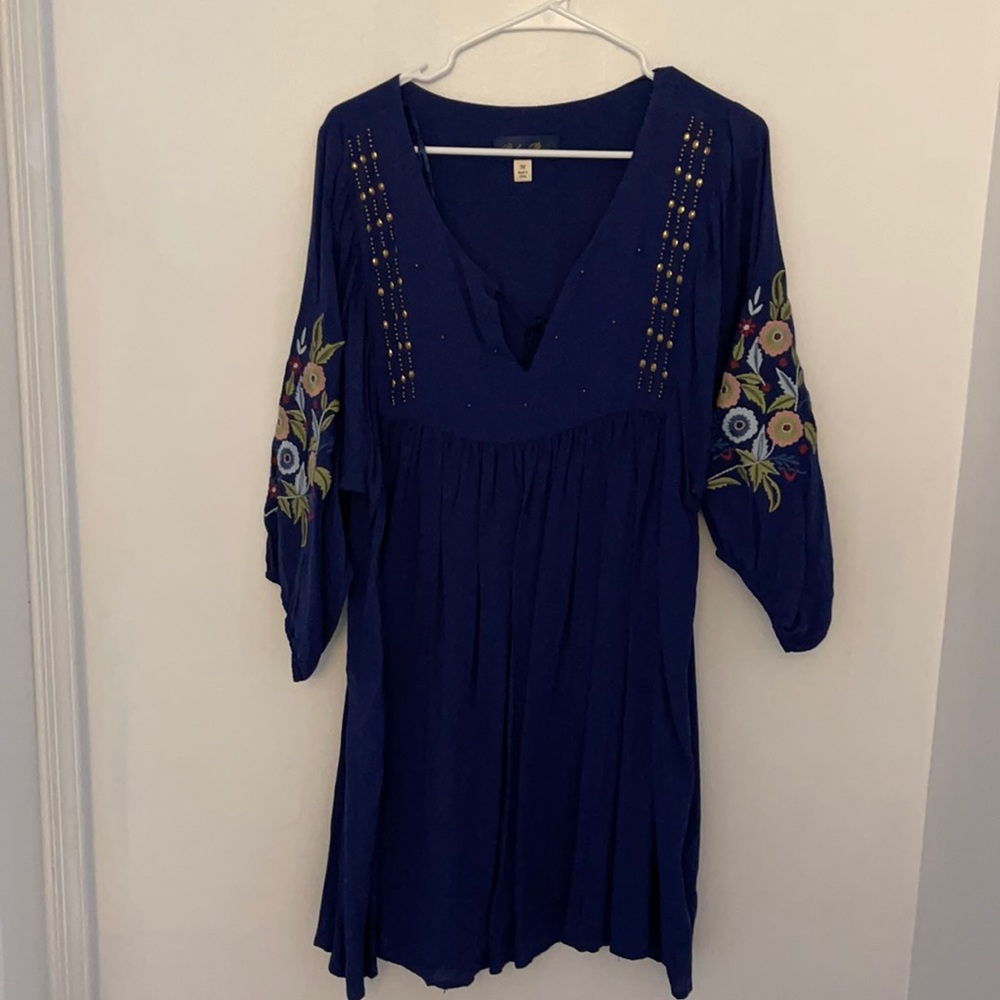 Sequined, floral, navy, shift dress
